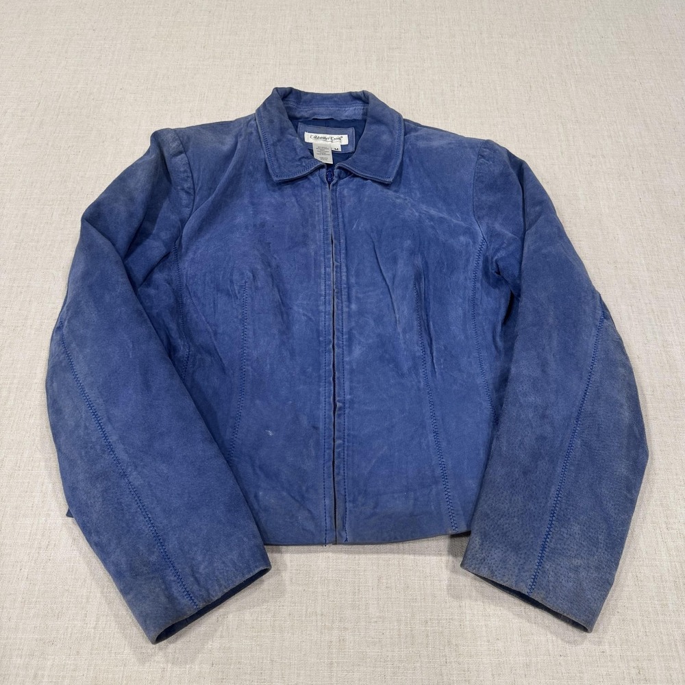 Coldwater Creek Jacket Womens Medium Blue Leather Suede Full Zip Lined Short